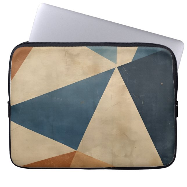 Geometric Pattern in Blues, Tans, and Rust Laptop Sleeve (Front)