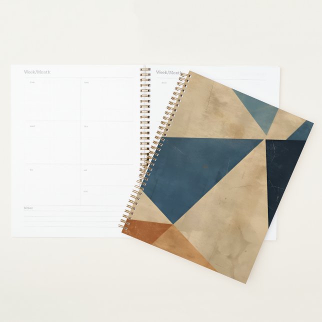 Geometric Pattern in Blues, Tans, and Rust Planner (Display)
