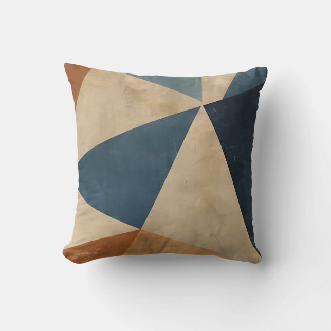 Geometric Pattern in Blues, Tans, and Rust Throw Pillow (Front)