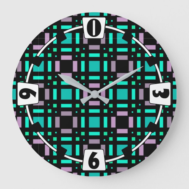 Geometric pattern in green and geometric colours p large clock (Front)