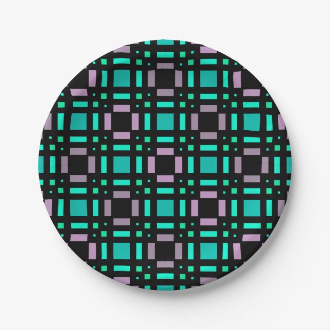 Geometric pattern in green and geometric colours p paper plate (Front)