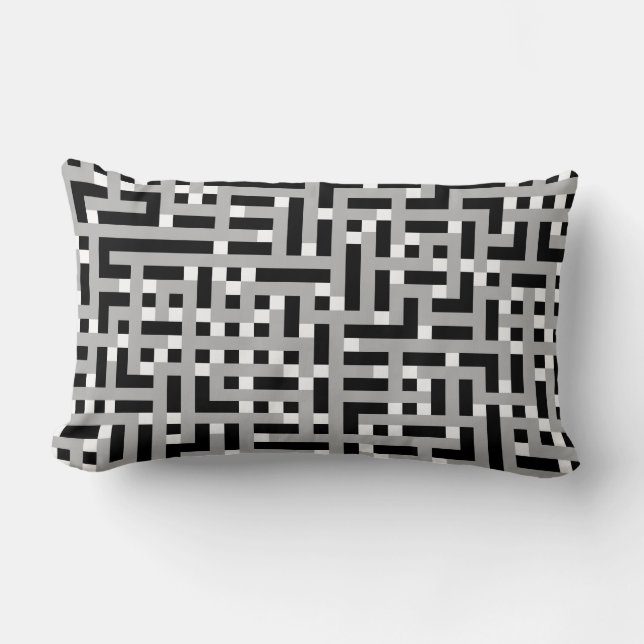 Geometric Pattern in Grey, Black and White. Lumbar Pillow (Front)