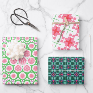 Geometric Pattern In Pink And Green Wrapping Paper Sheet
