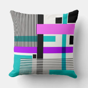 geometric pattern in striped and neon colours throw pillow