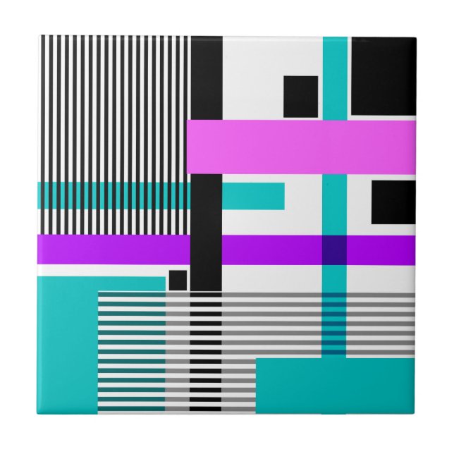 geometric pattern in striped and neon colours tile (Front)