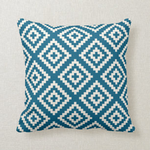 Geometric Pattern in Teal Blue Throw Pillow