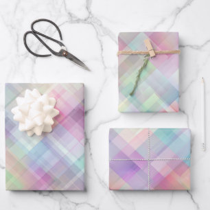 Geometric Pattern   Iridescent Diamond Cut Wrapping Paper Sheet