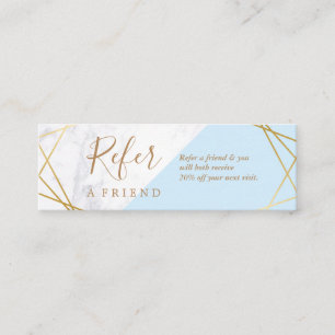 Geometric Pattern Marble Gold Light Blue Referral Mini Business Card