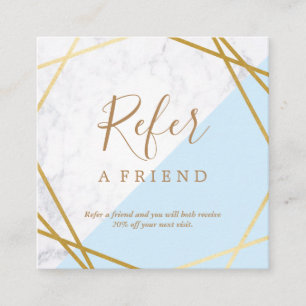 Geometric Pattern Marble Gold Light Blue Referral Square Business Card