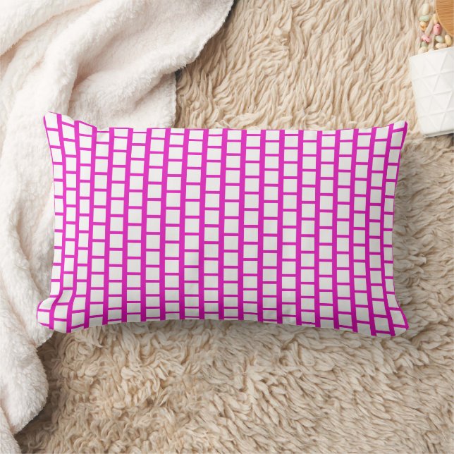 Geometric Pattern Modern Hot Pink and White Lumbar Pillow (Blanket)