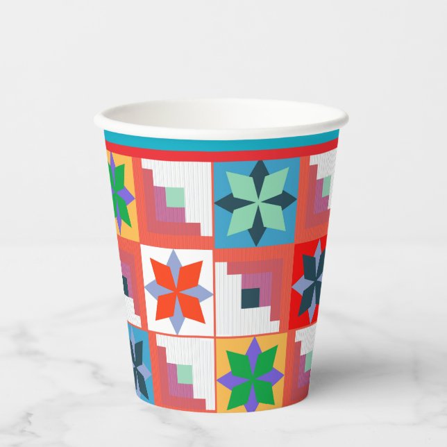 Geometric pattern multicolored patchwork  paper cups (Front)
