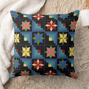 Geometric pattern multicolored patchwork  throw pillow