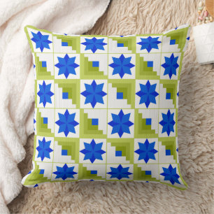 Geometric pattern multicolored patchwork throw pillow