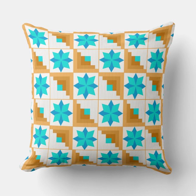 Geometric pattern multicolored patchwork throw pillow (Front)