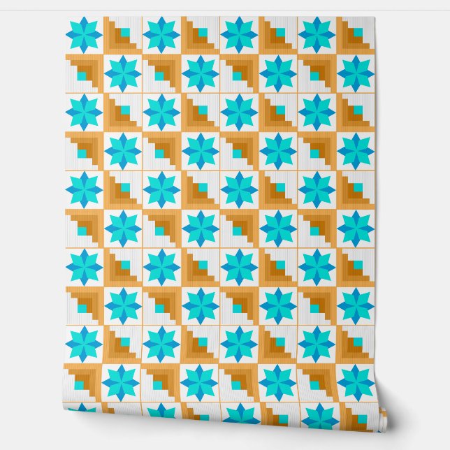 Geometric pattern multicolored patchwork wallpaper (Unrolling)
