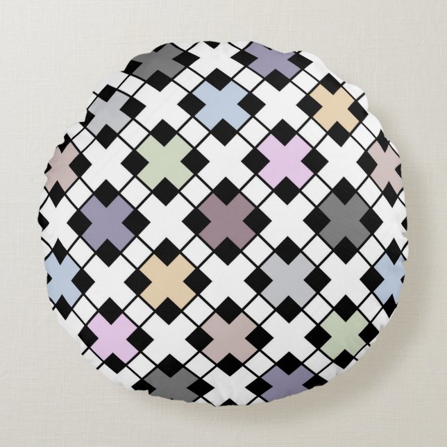 Geometric pattern multicolored round pillow (Front)