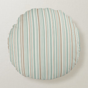 Geometric pattern of brown and green lines round pillow