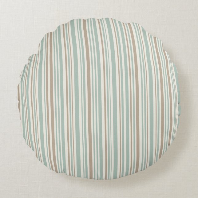Geometric pattern of brown and green lines round pillow (Front)