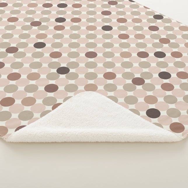 Geometric pattern of brown and pink polka dots sherpa blanket (3/4)