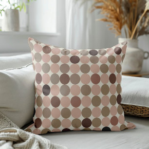 Geometric pattern of brown and pink polka dots throw pillow