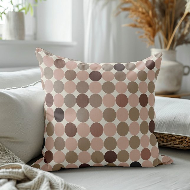 Geometric pattern of brown and pink polka dots throw pillow (Creator Uploaded)