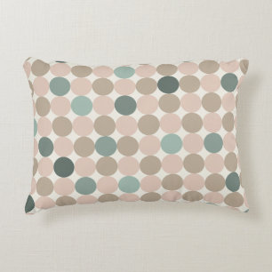 Geometric pattern of green, brown, pink polka dots accent pillow