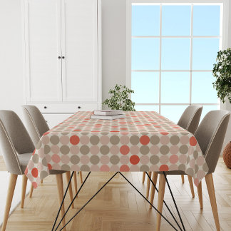 Geometric pattern of red, brown, pink polka dots tablecloth