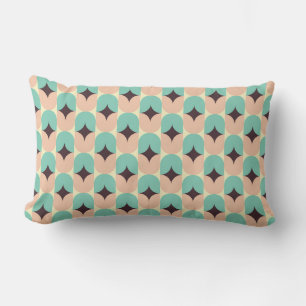 Geometric pattern of teal, beige, and black shapes lumbar pillow