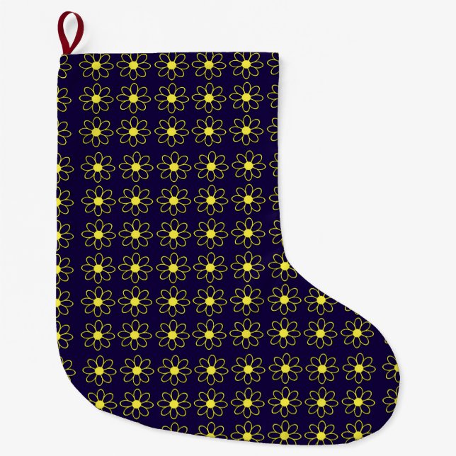 Geometric Pattern of Yellow Daisy Flowers Large Christmas Stocking (Front)