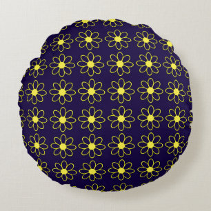 Geometric Pattern of Yellow Daisy Flowers Round Pillow