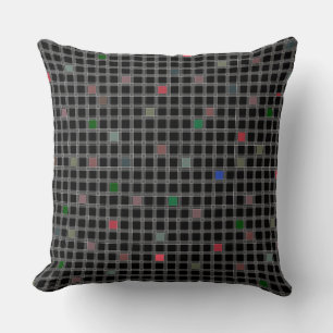 Geometric pattern on a black background checkered throw pillow