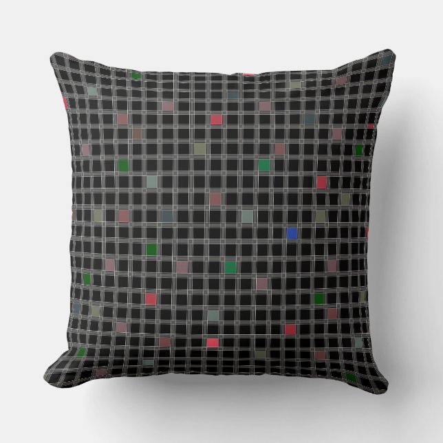 Geometric pattern on a black background chequered throw pillow (Front)
