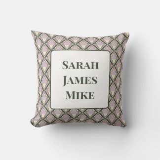Geometric Pattern on Green with Names Throw Pillow
