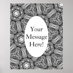 Geometric Pattern Oval Border Adult Coloring Page Poster