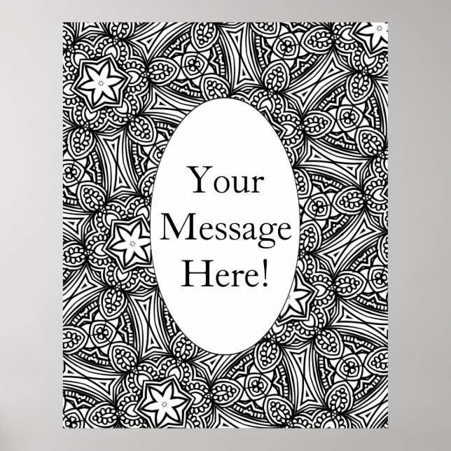 Geometric Pattern Oval Border Adult Coloring Page Poster (Front)