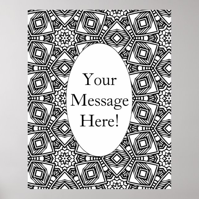 Geometric Pattern Oval Border Adult Colouring Page Poster (Front)