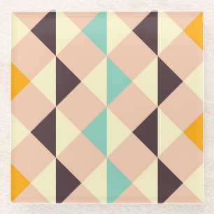 Geometric pattern overlapping diamonds & triangle glass coaster