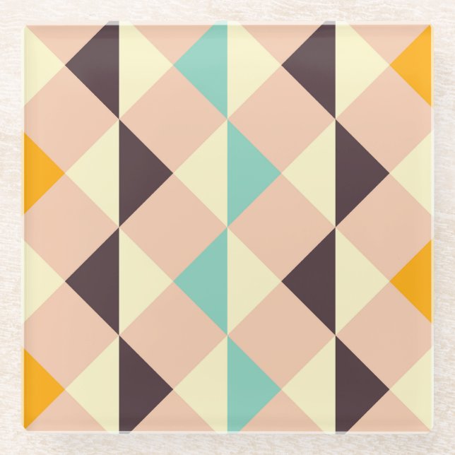 Geometric pattern overlapping diamonds & triangle glass coaster (Front)