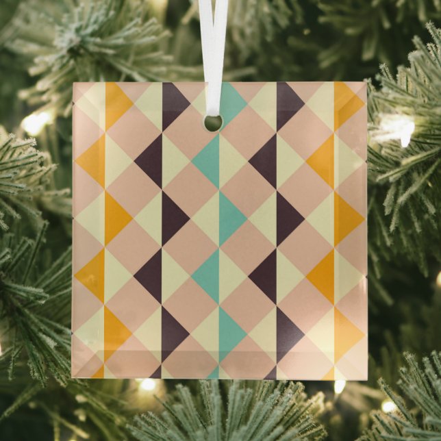 Geometric pattern overlapping diamonds & triangle glass ornament (Insitu)