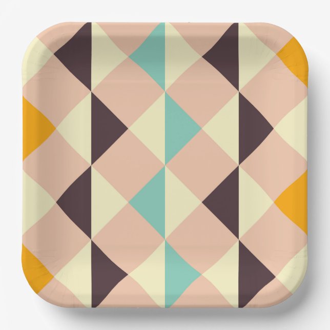 Geometric pattern overlapping diamonds & triangle paper plate (Front)