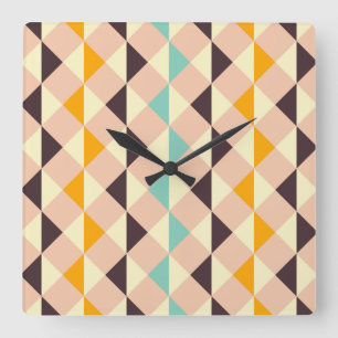 Geometric pattern overlapping diamonds & triangle square wall clock