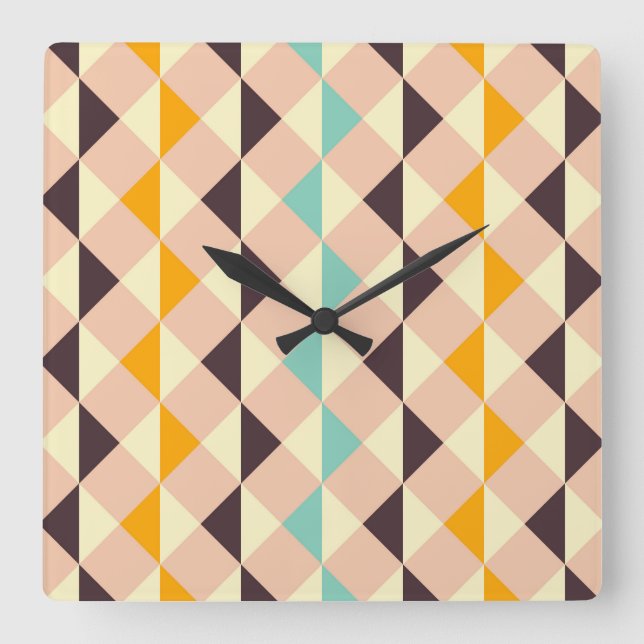 Geometric pattern overlapping diamonds & triangle square wall clock (Front)