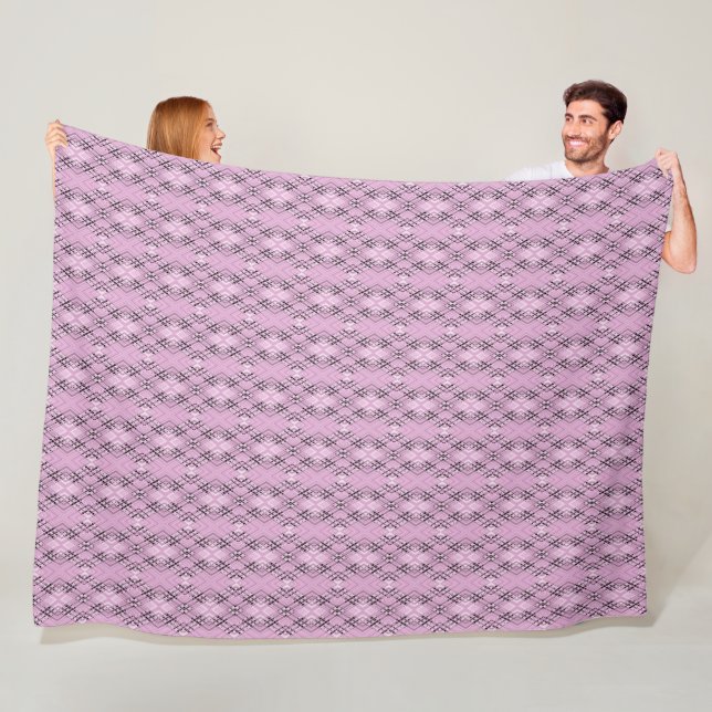 Geometric pattern retro pink diamonds fleece blanket (In Situ)