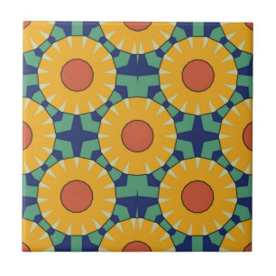 Geometric Pattern Shades of Orange on Green & Blue Tile