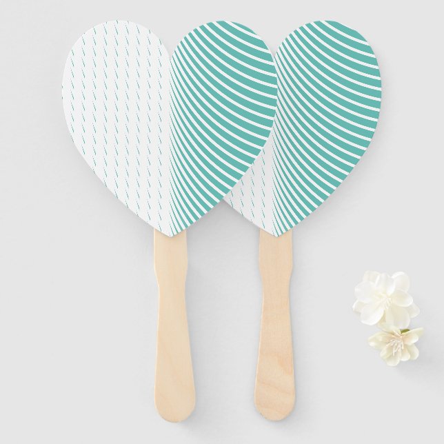 Geometric Pattern Teal Blue White Abstract Wedding Hand Fan (Front and Back)