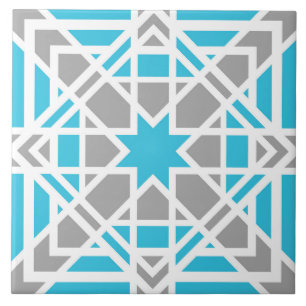 Geometric pattern, teal, white, light grey tile