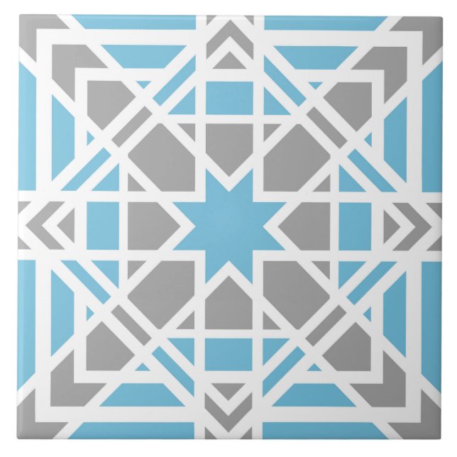 Geometric pattern, teal, white, light grey tile (Front)