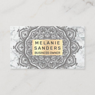 Geometric Pattern   White Marble   Mandala Business Card