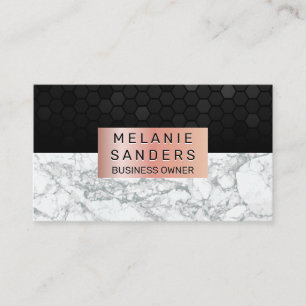 Geometric Pattern   White Marble   Rose Gold Frame Business Card