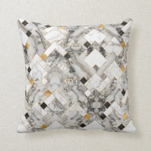 Geometric Pattern - White Marble Texture and Gold Throw Pillow